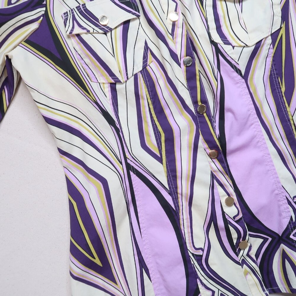 Vintage Bebe Purple Collard Snap Button Long Sleeve Blouse - Picture 5 of 16